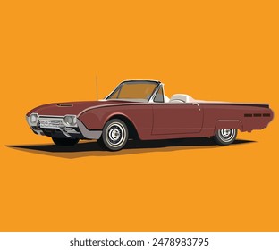 Vintage Classic Car with Bold Orange Background. High-Resolution Vector Illustration for Auto Enthusiasts and Classic Car Collectors. Perfect for Retro-Themed Designs, Automotive Art, and Stock Image 