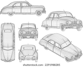 Vintage classic car cartoon illustration vector sketch