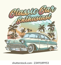 Vintage classic car enthusiast isolated illustration