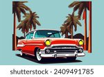 Vintage Classic Car Illustration, Classic Car illustration on white background, vintage car vector art illustration classic car design