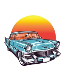 Vintage Classic Car Illustration, Classic Car Illustration On White Background 