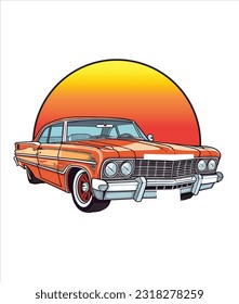 Vintage Classic Car Illustration, Classic Car illustration on white background 