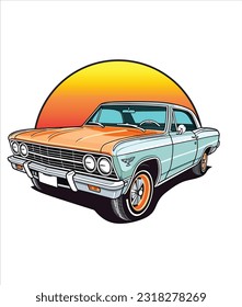 Ilustración de coche clásico vintage, ilustración de coche clásico sobre fondo blanco 