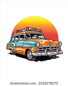 Vintage Classic Car Illustration, Classic Car illustration on white background 