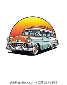 Vintage Classic Car Illustration, Classic Car illustration on white background 