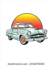 Vintage Classic Car Illustration, Classic Car illustration on white background 