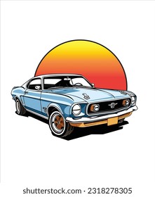 Vintage Classic Car Illustration, Classic Car-Illustration auf weißem Hintergrund 