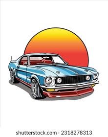 Vintage Classic Car Illustration, Classic Car illustration on white background 