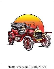 Vintage Classic Car Illustration, Classic Car illustration on white background 