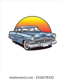 Vintage Classic Car Illustration, Classic Car illustration on white background 