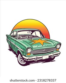 Vintage Classic Car Illustration, Classic Car illustration on white background 