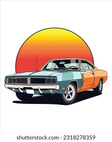 Vintage Classic Car Illustration, Classic Car illustration on white background 