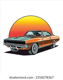 Vintage Classic Car Illustration, Classic Car illustration on white background 