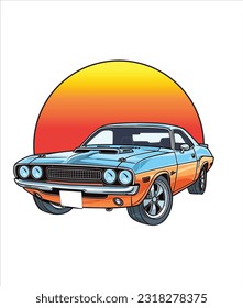 Vintage Classic Car Illustration, Classic Car illustration on white background 