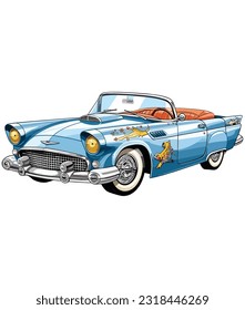 Vintage Classic Car Illustration, Classic Car illustration on white background 