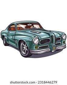 Vintage Classic Car Illustration, Classic Car illustration on white background 