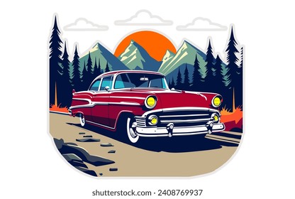 Vintage Classic Car Illustration, Classic Car illustration on white background, vintage car vector art illustration classic car design