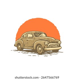 Vintage Classic Car Illustration, Classic Car illustration on white background, vintage car vector art illustration classic car design