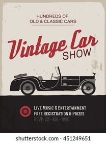 Vintage, classic car show label template. Vector illustration.