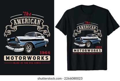 Vintage Classic car T-shirt design Vector Graphic illustration.