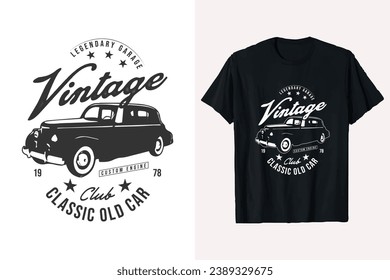 Vintage Classic Car T-shirt Design. American Old vector t-shirt template. car t shirt design graphic. pritns black and white tshirt.