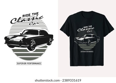 Vintage Classic Car T-shirt Design. American Old vector t-shirt template. car t shirt design graphic. print black and white tshirt.