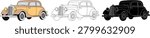 Vintage classic car vector set featuring colorful clipart, clean line art, and bold silhouette styles. Retro automobile illustration perfect for branding, posters, stickers, transportation, and design projects.