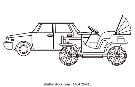 Vintage and classic cars antique vehicles in black and white vector illustration graphic design.