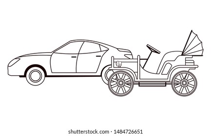 Vintage and classic cars antique vehicles in black and white vector illustration graphic design.