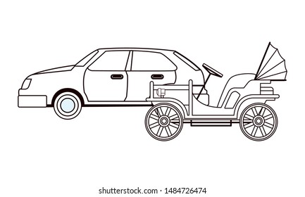 Vintage and classic cars modern vehicles in black and white vector illustration graphic design.