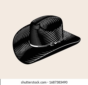 Vintage classic cowboy hat. High quality engraved style vector line art illustration drawing.
