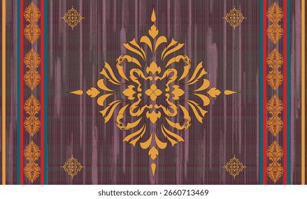 Patrón de damasco clásico de Antiguas con motivos florales ornamentados y curvas elegantes, inspirado en el diseño europeo histórico. Perfecto para textiles, alfombras y decoración interior atemporal. no.019
