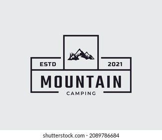 Vintage Classic Emblem Badge Ice Snow Rocky Mountain Symbol. Creek River Mount Peak Hill Nature Landscape view Logo Design Inspiration