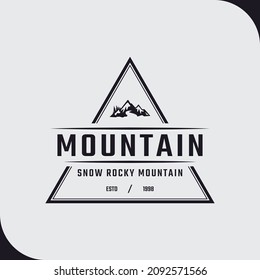 Vintage Classic Emblem Badge Ice Snow Rocky Mountain Symbol. Creek River Mount Peak Hill Nature Landscape view Logo Design Inspiration