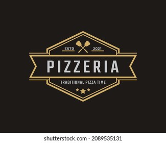 Vintage Classic Emblem Badge Spatula Pizza Pizzeria Logo Design Inspiration