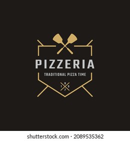 Vintage Classic Emblem Badge Spatula Pizza Pizzeria Logo Design Inspiration