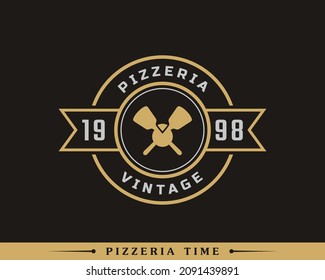 Vintage Classic Emblem Badge Spatula Pizza Pizzeria Logo Design Inspiration