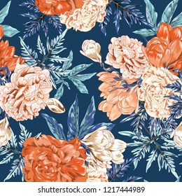Vintage Classic Flower Seamless Vector Pattern