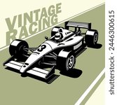 Vintage classic Formula one indy motor car vector illustrated silhouette shadows