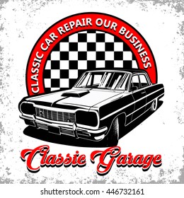 Vintage Classic Garage for Vector print. T-shirt graphic retro typography.