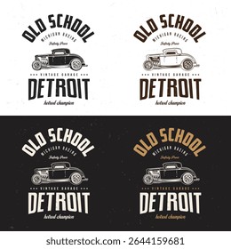Vintage clássico Hotrod Car T-shirt Design T-shirt Design. American old school personalizado motor hot rods carros camisetas cartaz gráficos. retro silhueta vetor hotrods logotipo com