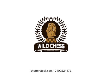 Vintage classic knight chess logo design template, chess sport logo emblem