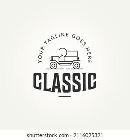 vintage classic line art car vehicle emblem badge logo template vector illustration design
