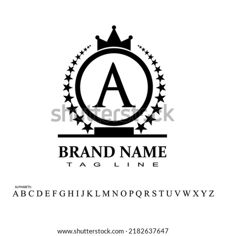 Vintage and classic logo design of alphabets a,b,c,d,e,f,g,h,i,j,k,l,m,n,o,p,q,r,s,t,u,v,w,x,,z crown with round stars vector illustration ESP 8 [[stock_photo]] © 