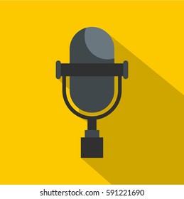 Vintage classic microphone icon. Flat illustration of vintage classic microphone vector icon for web isolated on yellow background