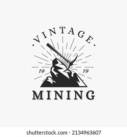 Vintage Classic Mining Cave Logo, Mining Axe Logo Vector On White Background