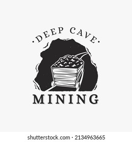 Vintage classic Mining Cave logo, mining cart logo vector on white background