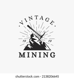 Vintage Classic Mining Cave Logo, Mining Axe Logo Vector On White Background