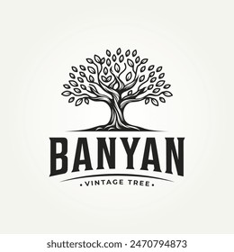 vintage classic oak banyan old tree label logo diseño de Ilustración vectorial