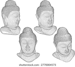 vintage classic old buddha head spiritual statue design illustration vector sketch